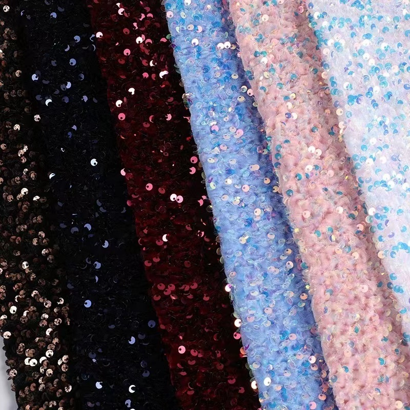 High Quality 5mm Sequin Fabric Glitter Mesh Embroidery Fabric Popular Fancy Yarn Fabric