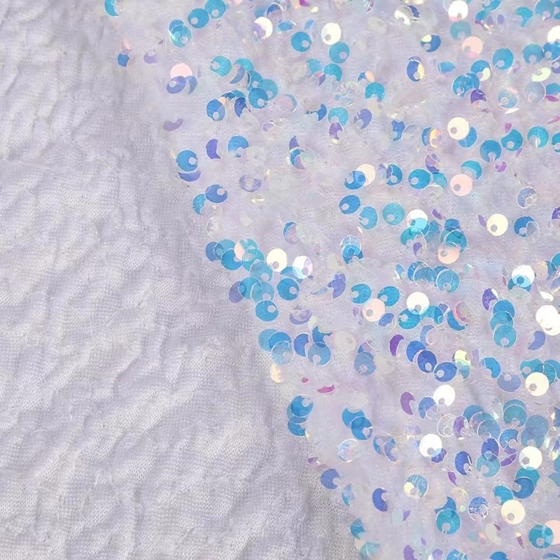 High Quality 5mm Sequin Fabric Glitter Mesh Embroidery Fabric Popular Fancy Yarn Fabric