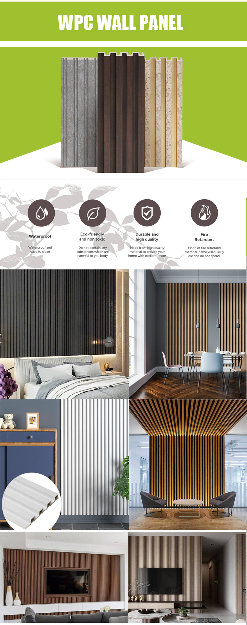 Xiaodan Wooden grain home hotel pvc wpc wall panels designs for decor fluted wall panel wood plastic composite wpc flute