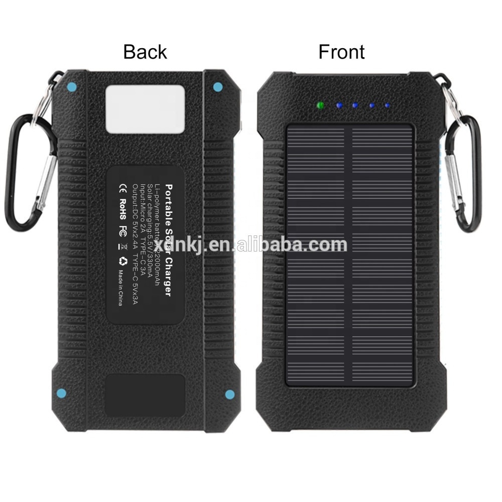 Slim Double USB 30000mAh Large Capacity Solar Powerbank Charger Portable Type C Waterproof Solar Power Bank Phone Case