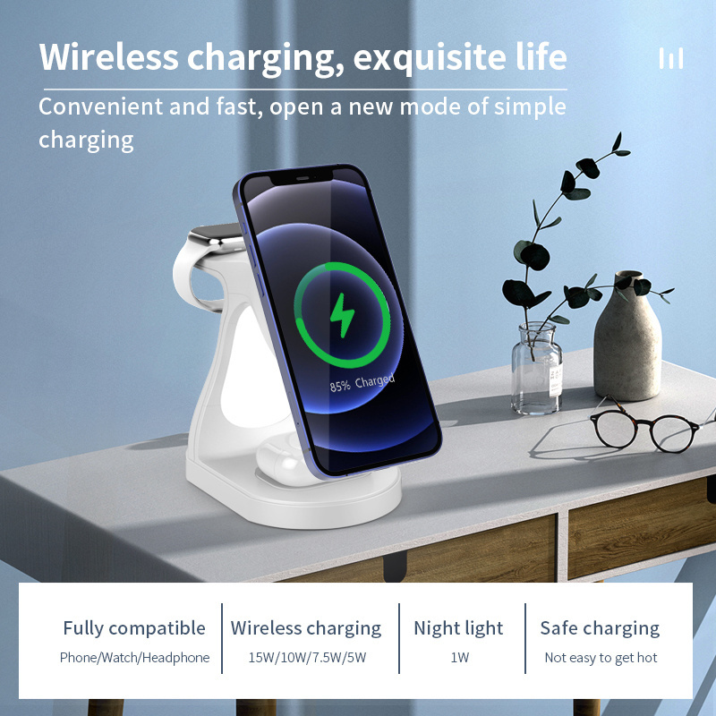 X-DNENG 3in1 Wireless Charger 15W 10W Smartphone Charging Pad Station Stand Fast Mobile Phone 3 in1 Wireless Charger