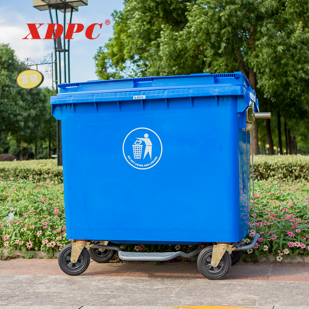 CE certificate plastic 4 wheel 1100 liter outdoor garbage wheelie bin dustbin garden rubbish carts with 4 wheels