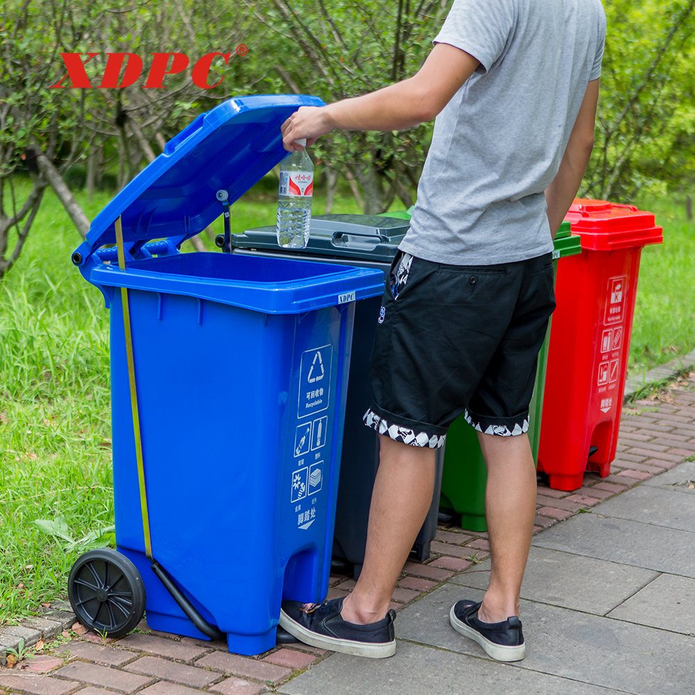 120 litre black garbage bin trolley plastic dustbin with lid