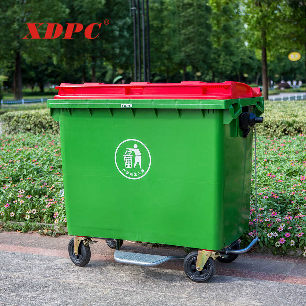 CE certificate plastic 4 wheel 1100 liter outdoor garbage wheelie bin dustbin garden rubbish carts with 4 wheels