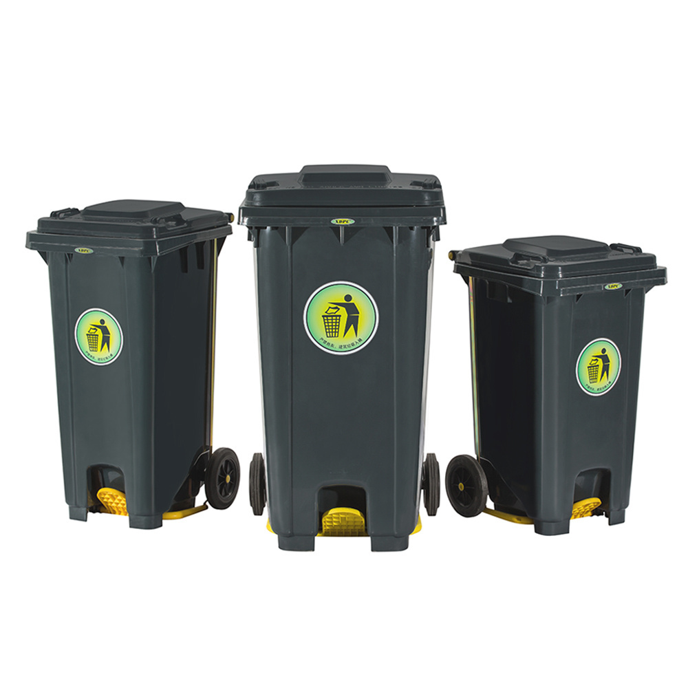 120 litre black garbage bin trolley plastic dustbin with lid