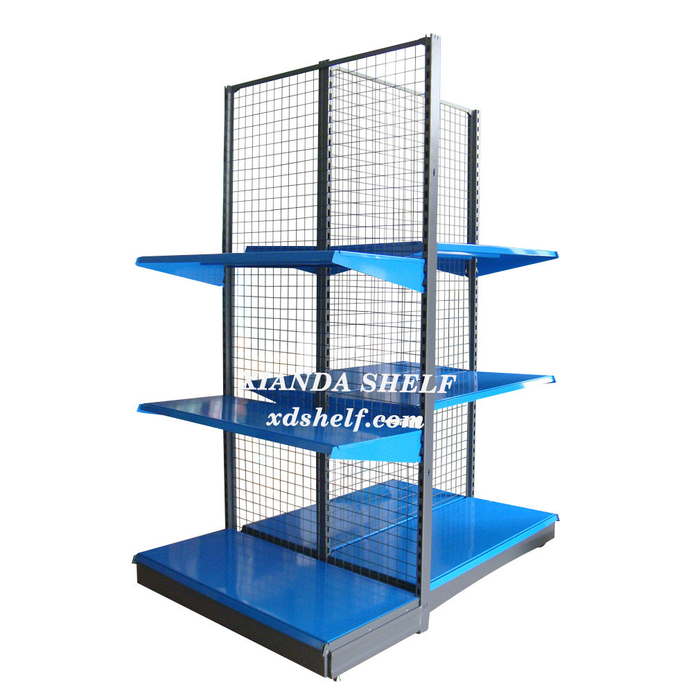 Export Back Netting Gondola Shelving Rack Modular Grid Shelf Wire Mesh Supermarket Display Shelving