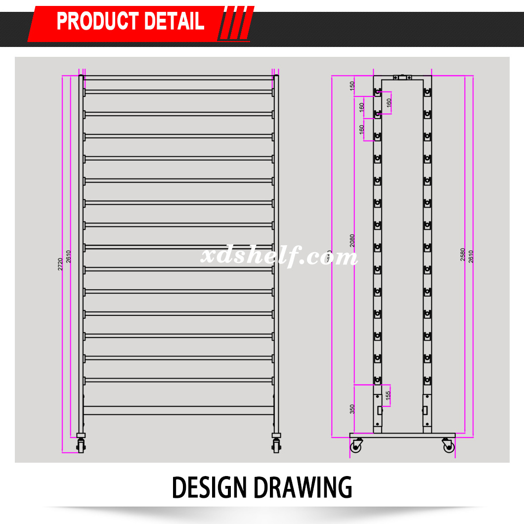 Heavy load Fabric rolling round pipe display storage rack