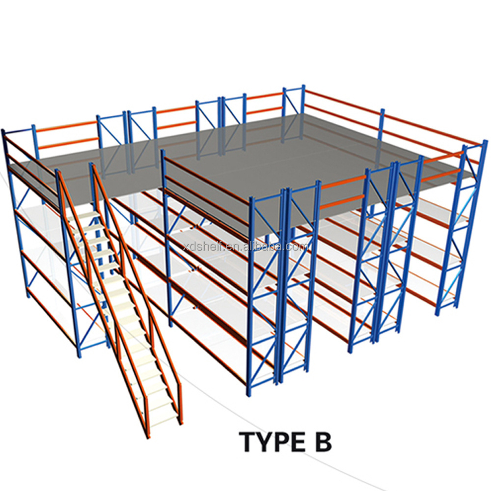 Heavy Capacity Used Forklift Warehouse Storage Industrial Pallet Rack Steel Structure Stair Handrail Working Mezzanine Platform