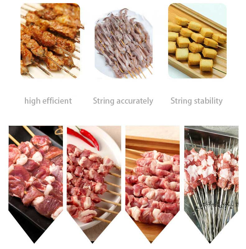 BBQ Electric Home Use Restaurant High Speed Wooden Iron Stick Chicken Pork Beef Egg Meat Skewers Making Machine