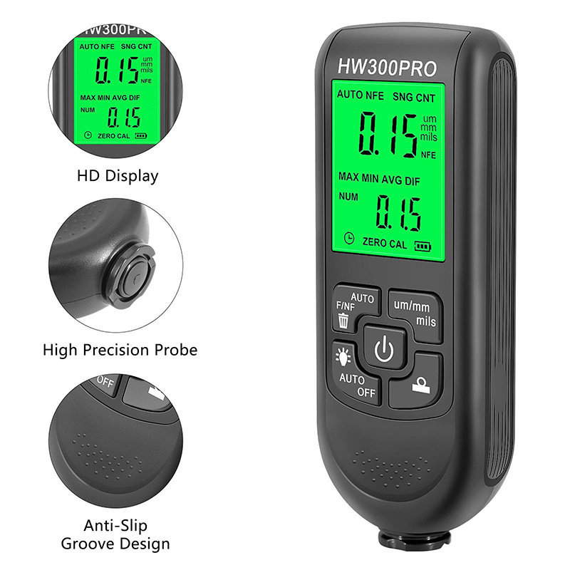 HW-300PRO Auto Thickness Gauge Digital Coating Car Car Paint Tester Measuring 0.1micron/0-2000 Paint Thickness Gauge