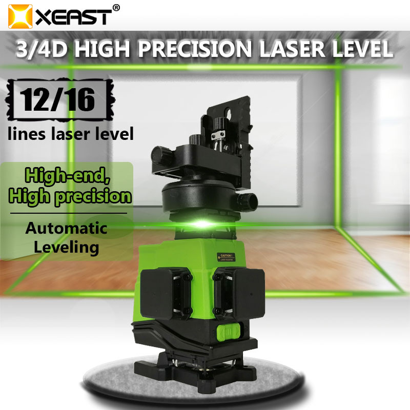 XEAST 3/4D High Precision Green Beam 12/16 Lines Lasers Level Automatic Self Leveling 360 Vertical&Horizontal Stick Wall Tool