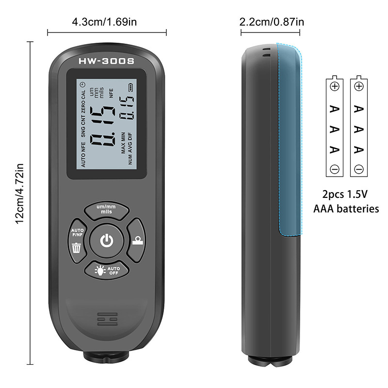 Coating Thickness Gauge Measurement 0-2000um Feeler Tester Car Paint Thickness Meter Metal Thickness Gauge HW-300S