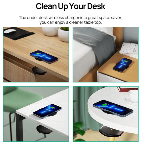 OEM ODM Fast 10W Through Table Smart Charging Mobile Phone 30mm wireless charger under desk for furniture