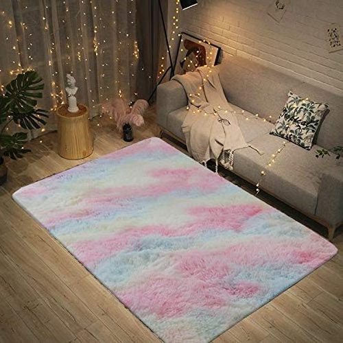 Indoor Home Decor Soft Fluffy Living Room Nursery rainbow rug for Children Bedroom