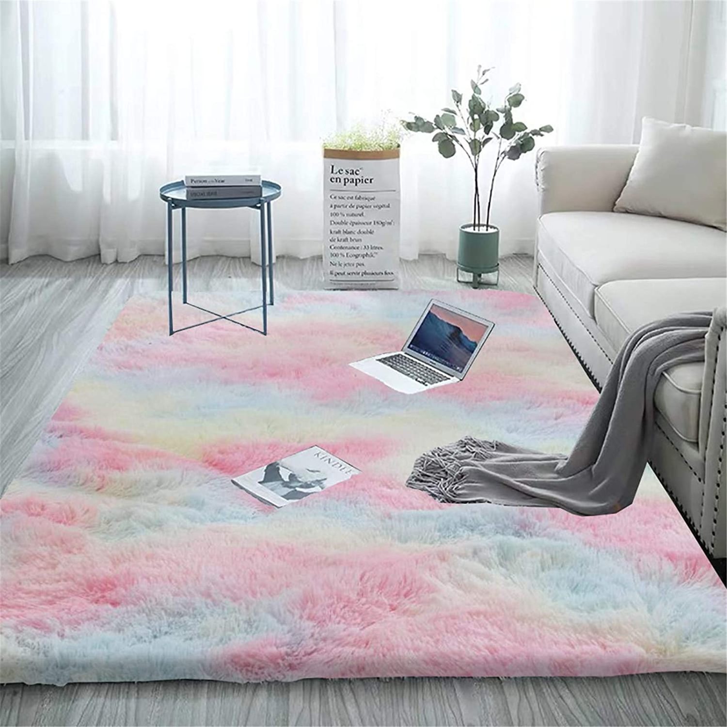 Indoor Home Decor Soft Fluffy Living Room Nursery rainbow rug for Children Bedroom