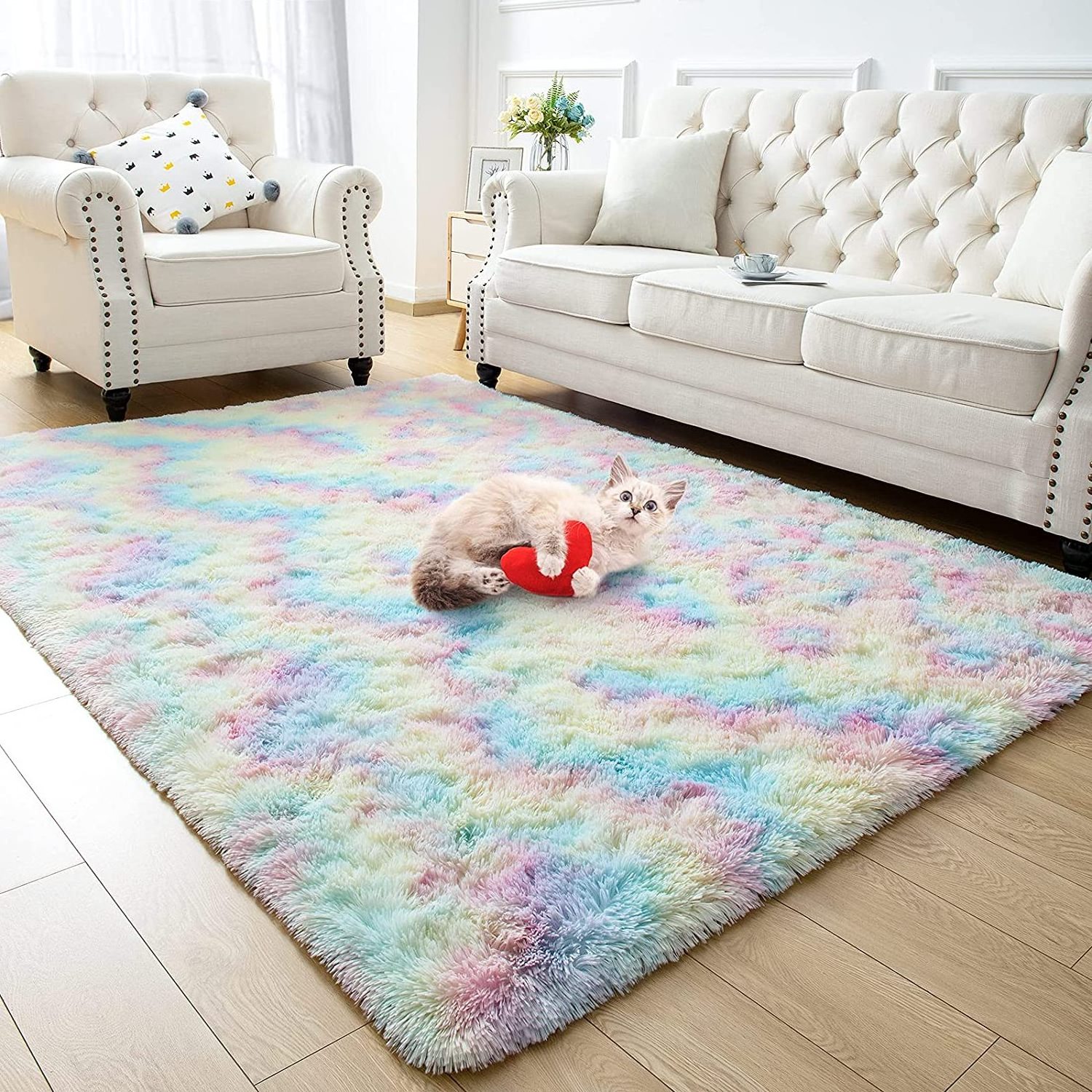 Indoor Home Decor Soft Fluffy Living Room Nursery rainbow rug for Children Bedroom