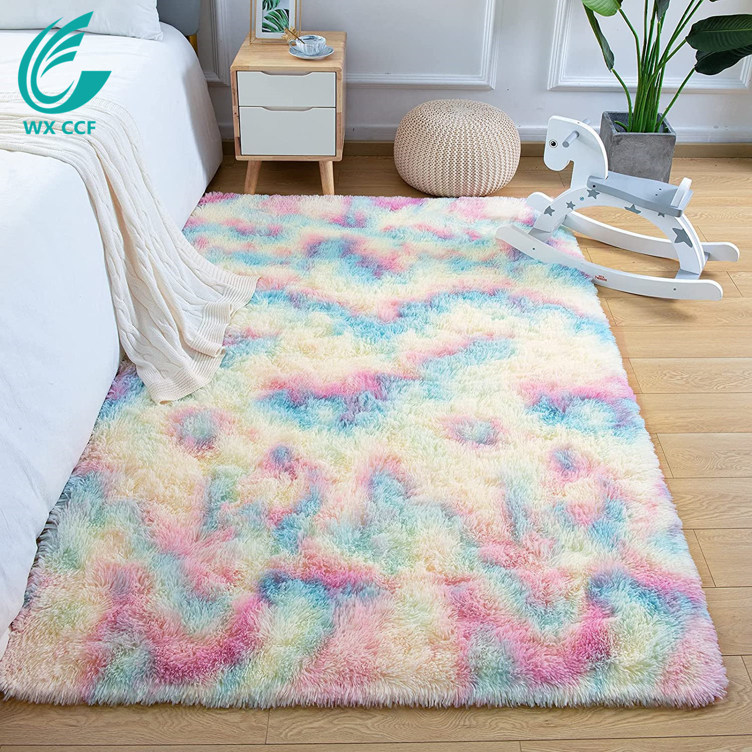 Indoor Home Decor Soft Fluffy Living Room Nursery rainbow rug for Children Bedroom