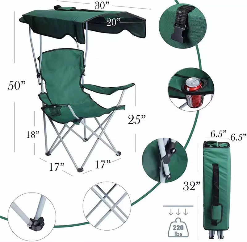 Adjustable Folding Portable Durable Lightweight Outdoor Picnic Fishing Camping Chair With Umbrella