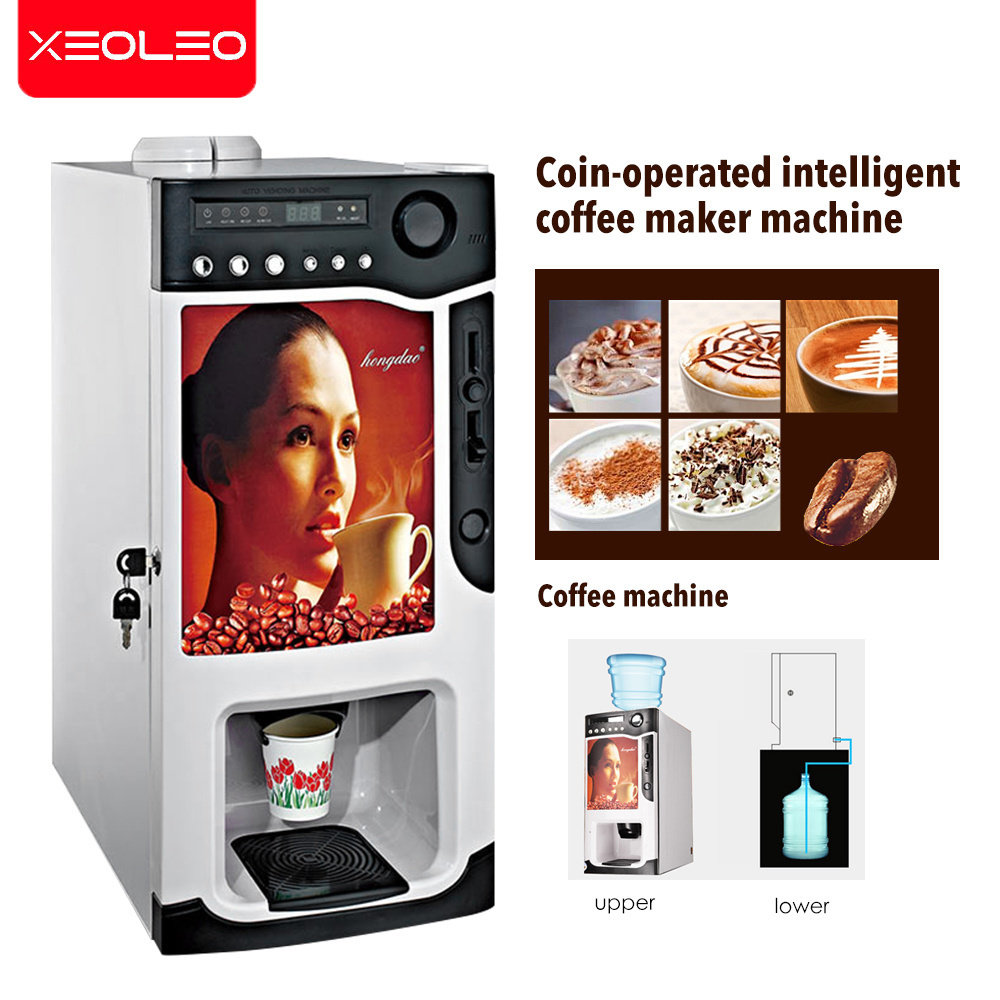 Xeoleo Commercial Coin Coffee Machine 3 Canisters 1600ml*3 Vending Coffee Machine Automatic Drip Coffee Making Machine 820w