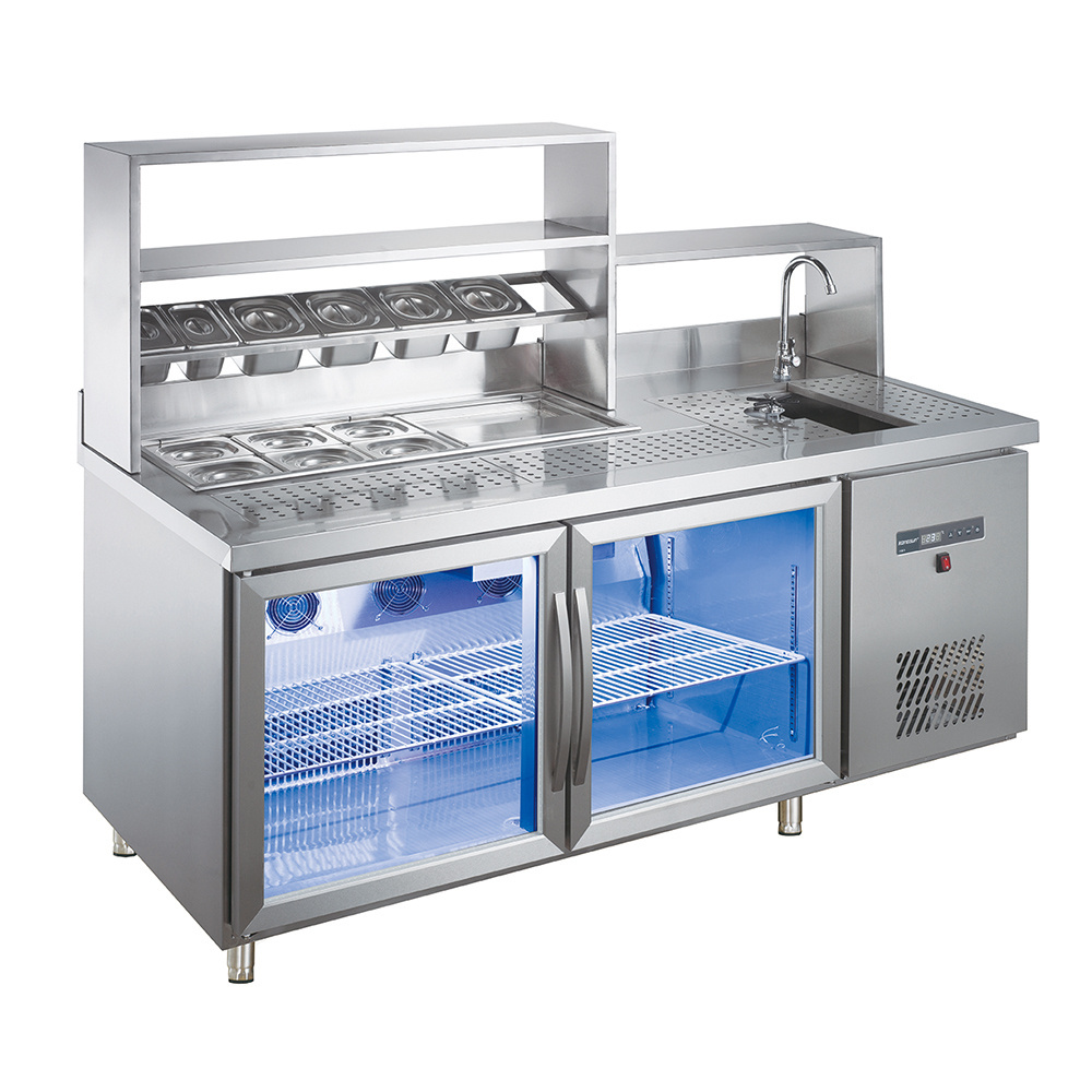 XEOLEO Commercial Custom Milktea Bar Bubble Tea Refrigerate Working Counter With Sink And Cabinet For Milk Tea Shop