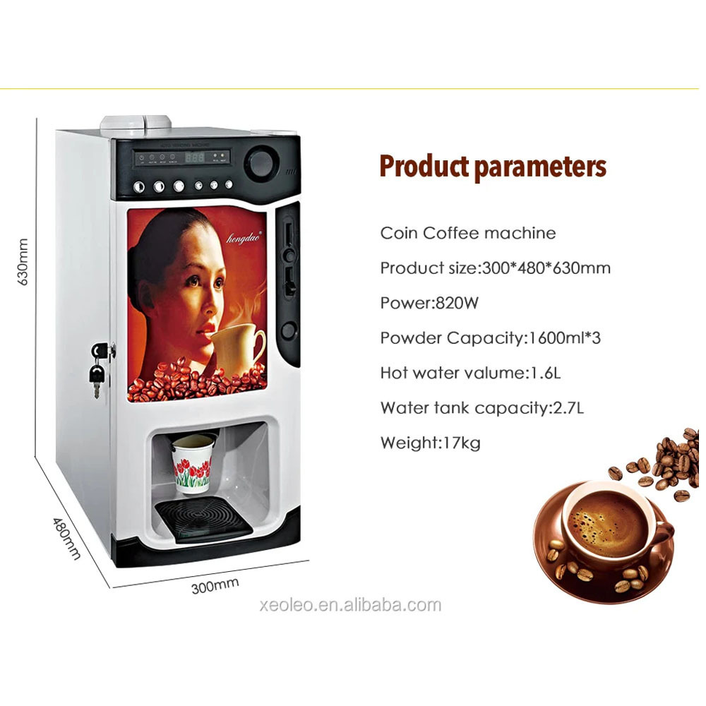 Xeoleo Commercial Coin Coffee Machine 3 Canisters 1600ml*3 Vending Coffee Machine Automatic Drip Coffee Making Machine 820w