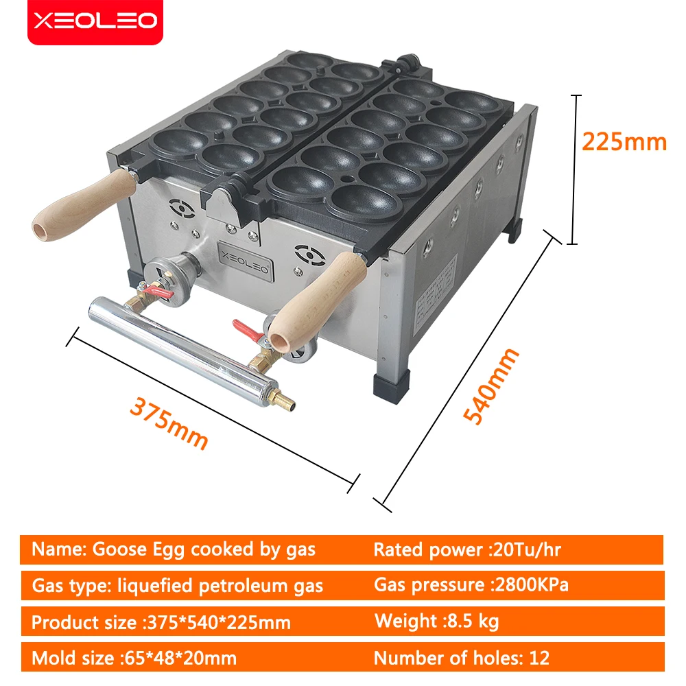 XEOLEO Commercial 12 Holes Egg Shaped Waffle Makers 1800W Waffle Making Machine Goose Egg Cake Machine Non-Stick