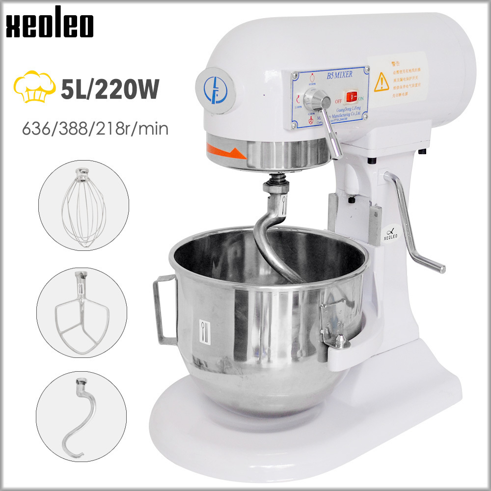 XEOLEO Commercial Planetary Food Mixer 5L Electric Stand Dough Maker Beater Spiral Bread Blender With Dough Hook Removable Bowl