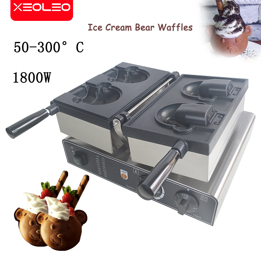 XEOLEO Professional Commercial Nonstick Snack 2 Pcs Taiyaki Machine Ice Cream Bear Shape Waffle Maker 1800W Taiyaki Waffle Maker