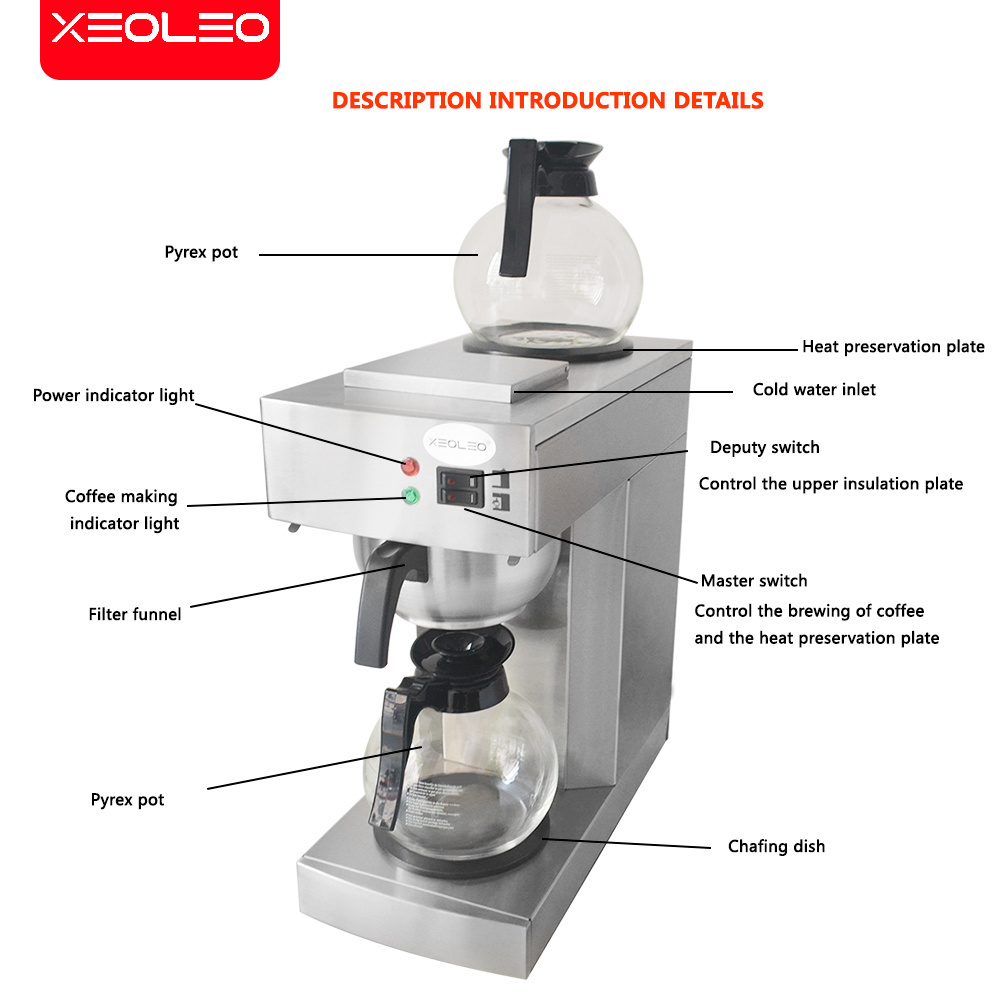 Xeoleo Commerical Coffee Tea Brewer Maker American Coffee Machine Hot Plate Full-Automatic With Coffee Pot Coffer Maker