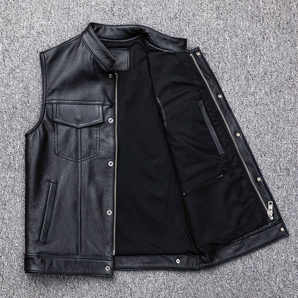 New Design Leather Biker Vest Motorcycle Motorbike Vest For Men Hot Sale Good Quality Price Leather Vest