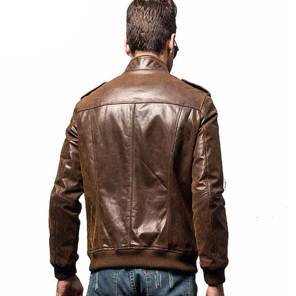 Men's Leather Jacket Autumn Motorcycle Style Or Spring 2023 Tailored Leather Biker Jackets in a Slim Fit with Natural Leather