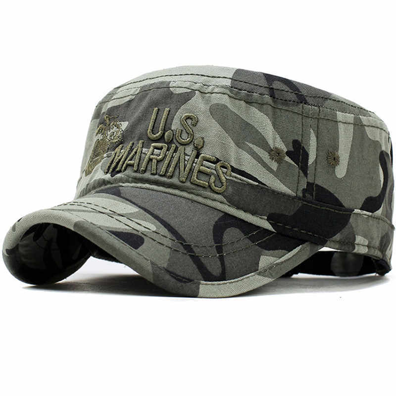 United States US Cap Camouflage Flat Top Hat Men Cotton Hat USA Navy Embroidered Camo Hat