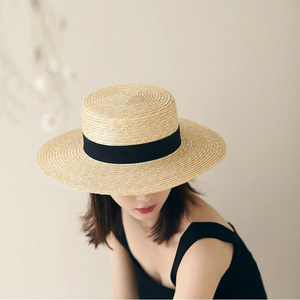 Fashion Summer Women Wide Brim Natural Straw Hat Chapeau Female Sun Hats Black Panama Beach Straw Boater Hat