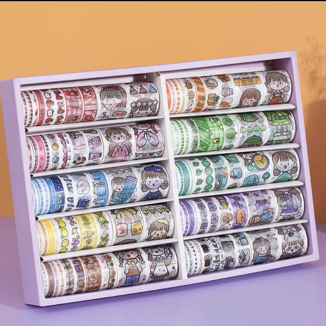 Wholesale Cartoon Washi Tape 100 Roll Custom Print Adhesive Masking Washi Paper Tape Box Set