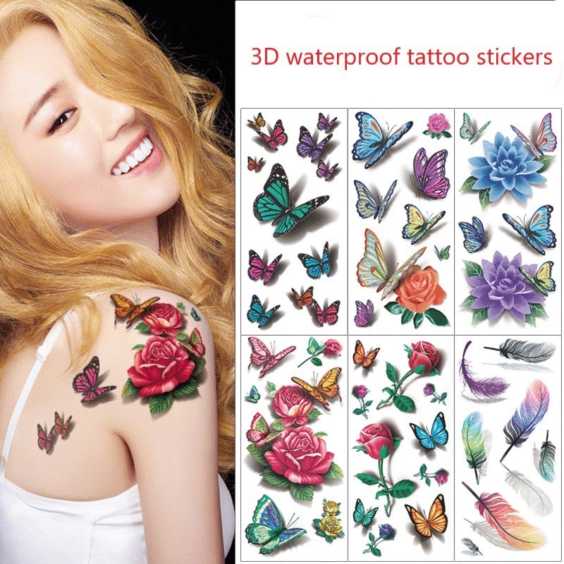 Colorful Waterproof Ink Printing 3D Butterfly Temporary Tattoo Sticker