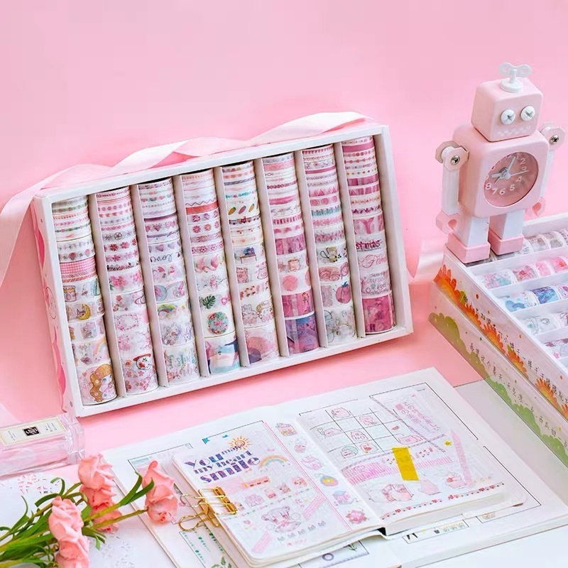 Wholesale Cartoon Washi Tape 100 Roll Custom Print Adhesive Masking Washi Paper Tape Box Set