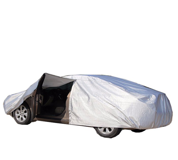 Silver waterproof sun protection hail protection car cover with zipper on driver seat