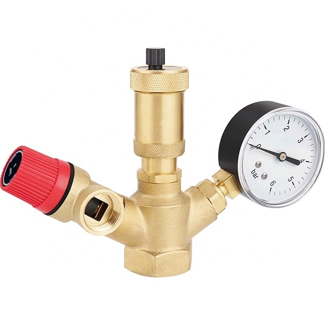 Brass Boiler Valve Boiler Components Boiler Safety Group Set with Automatic Shut-off Valve Safety Relief Valve 3 Years Water