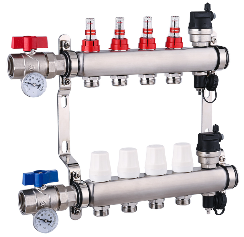 SS 304 Material water Distributor High quality Brass Manifold for water pipe underfloor heating mixing valve