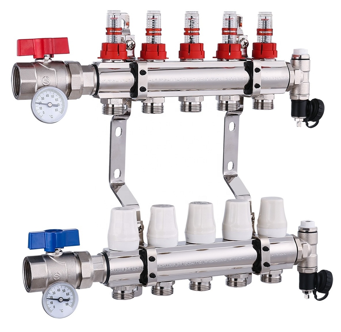 Brass manifold valve distributor collector manifold for water pipe underfloor heating mixing valve system