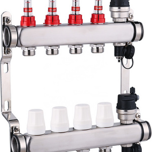 Underfloor heating stainless steel manifolds SS distributor with gauge and drain valve