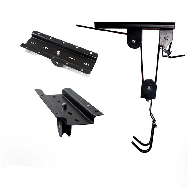 Garage ceiling mount storage bike towing pulley system for kayak or bike