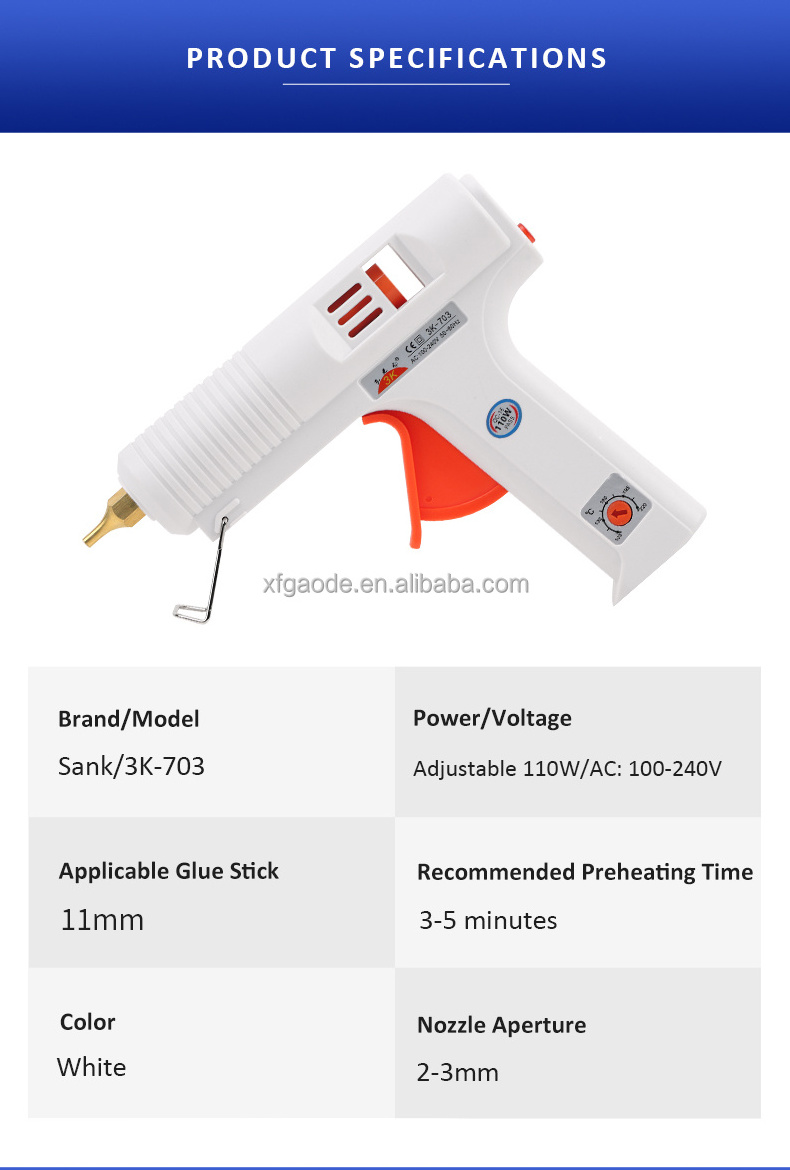 Adjustable temperature 110W hot melt glue gun 11mm diameter white glue gun Industrial dispenser glue gun