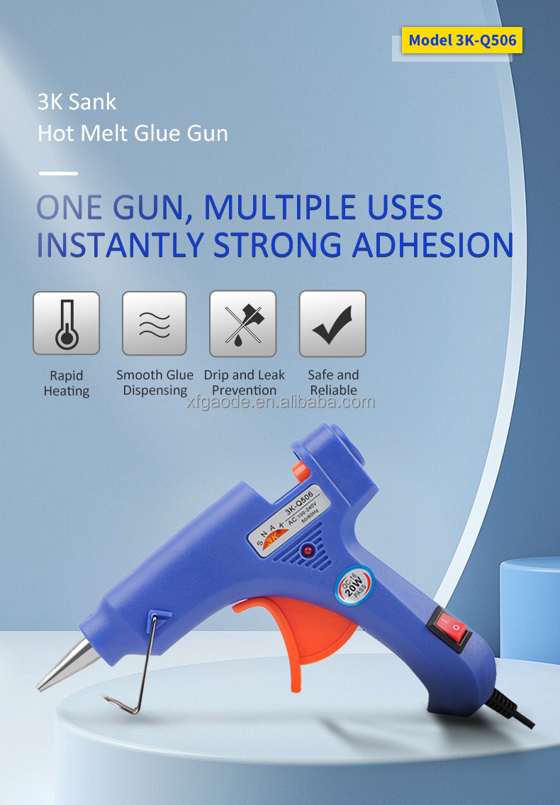 20W Hot Sale Low Temp Glue Gun  with American plug for Crafts School Home Repair DIY Hand Tools