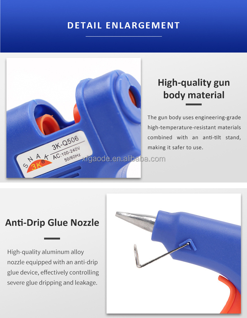 20W Hot Sale Low Temp Glue Gun  with American plug for Crafts School Home Repair DIY Hand Tools