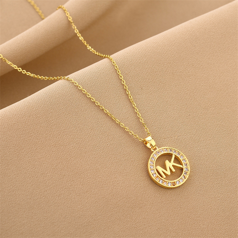 new 18K gold plated 316L stainless steel Necklace Diamond Round Letter MK Pendant necklace for Wedding Valentine's Day Gift