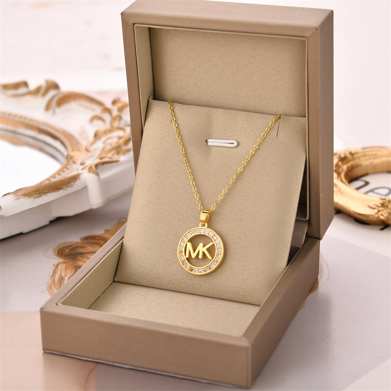 new 18K gold plated 316L stainless steel Necklace Diamond Round Letter MK Pendant necklace for Wedding Valentine's Day Gift