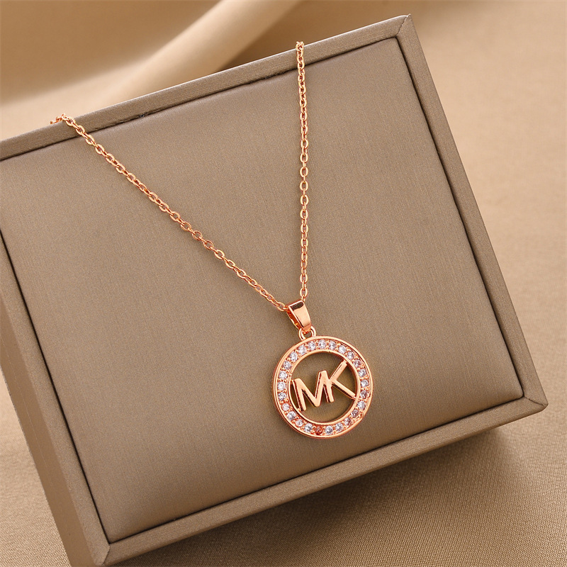 new 18K gold plated 316L stainless steel Necklace Diamond Round Letter MK Pendant necklace for Wedding Valentine's Day Gift