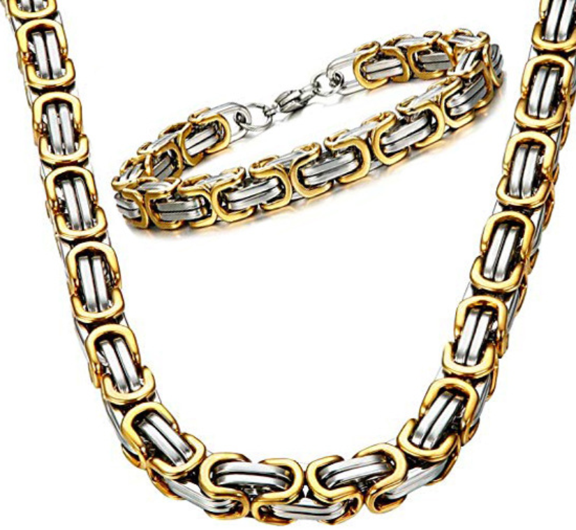 Stainless Steel Gold Titanium Steel Byzantine Men's Necklace Link Chain