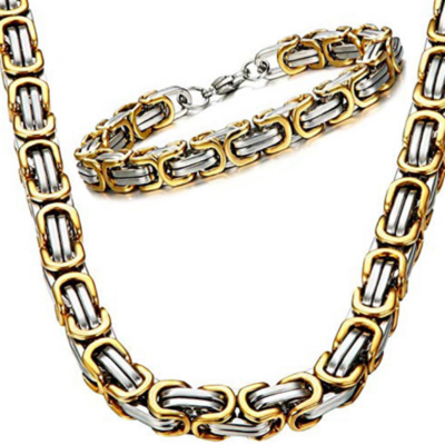 Stainless Steel Gold Titanium Steel Byzantine Men's Necklace Link Chain